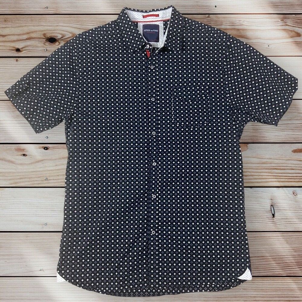 Across The Pond Shirt Mens Large Blue White Button Up Pocket Casual Preppy